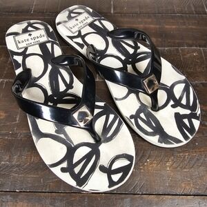 Kate Spade White Black Glasses Pattern Flip Flop Thong Sandals Size Small‎ 5-6